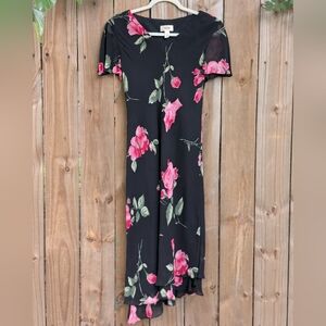 Vintage Talbot's Black Floral Asymmetrical Midi Dress